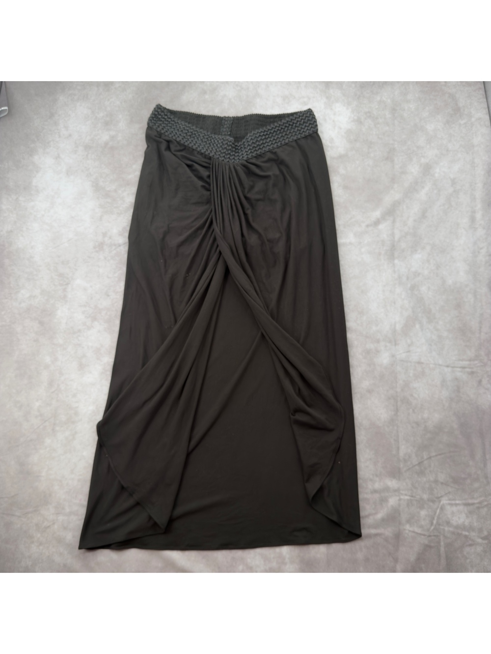 Venus black draped tulip wrap maxi skirt smocked braided waist whimsigoth L